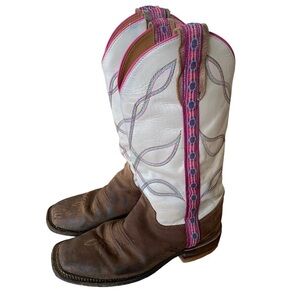 Justin BRL374 Bent Rail TanPink Square Toe Leather Cowgirl Boots Women's 7.5 B